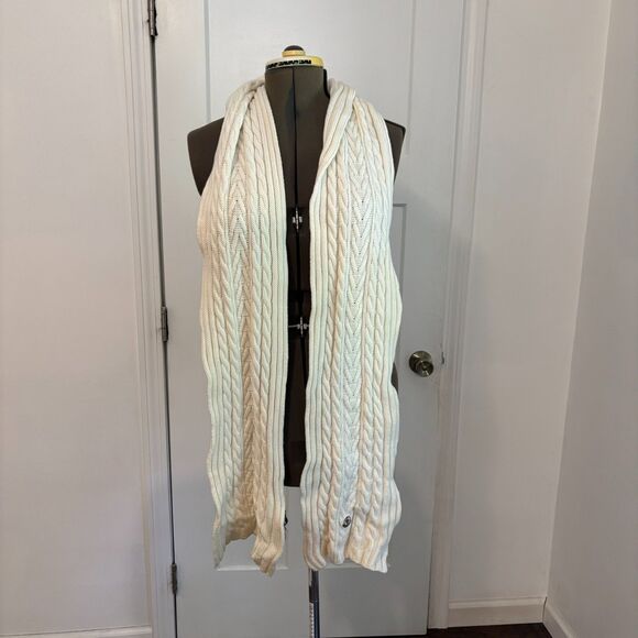 Moncler One Size Cream Off White Cable Knit 100% Virgin Wool Winter Scarf - Picture 1 of 8